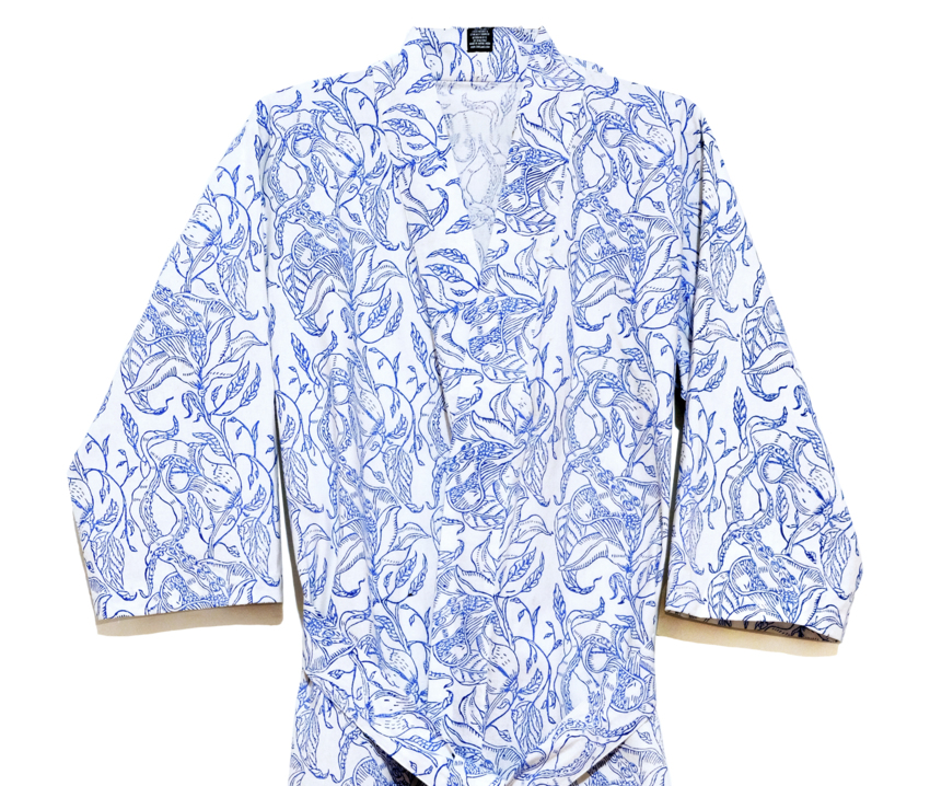  Marine Blue 3/4 Sleeve Cabana Robe  